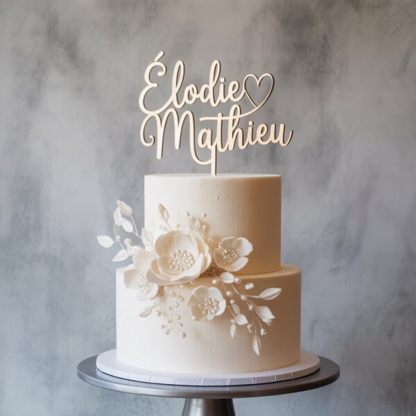 Topper mariage personnalisé avec prénoms en acrylique miroir or