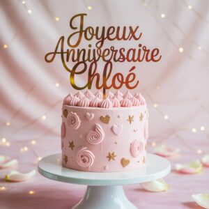 Cake topper Joyeux anniversaire en bois avec prénom