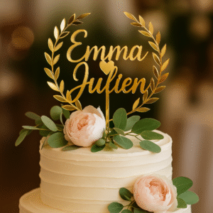Topper mariage personnalisé élégant avec prénoms – décoration chic et souvenir unique