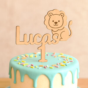 Topper gâteau anniversaire enfant – Prénom et âge avec petit lion complet