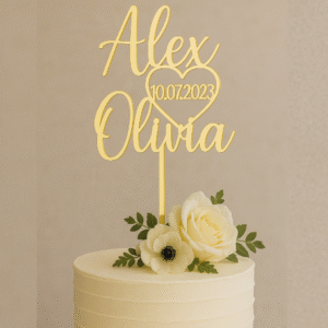 Tooper Mariage avec prénoms et date – Acrylique doré ou bois