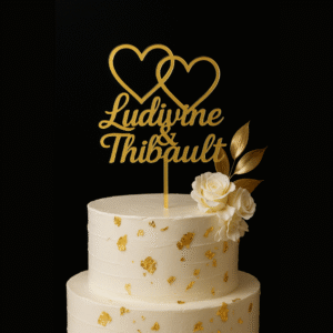 Topper Mariage personnalisé avec prénoms – Design élégant – Acrylique doré