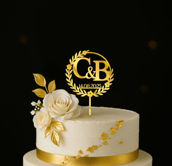 Topper Mariage Élégant – Prénoms Personnalisés en Cercle Raffiné